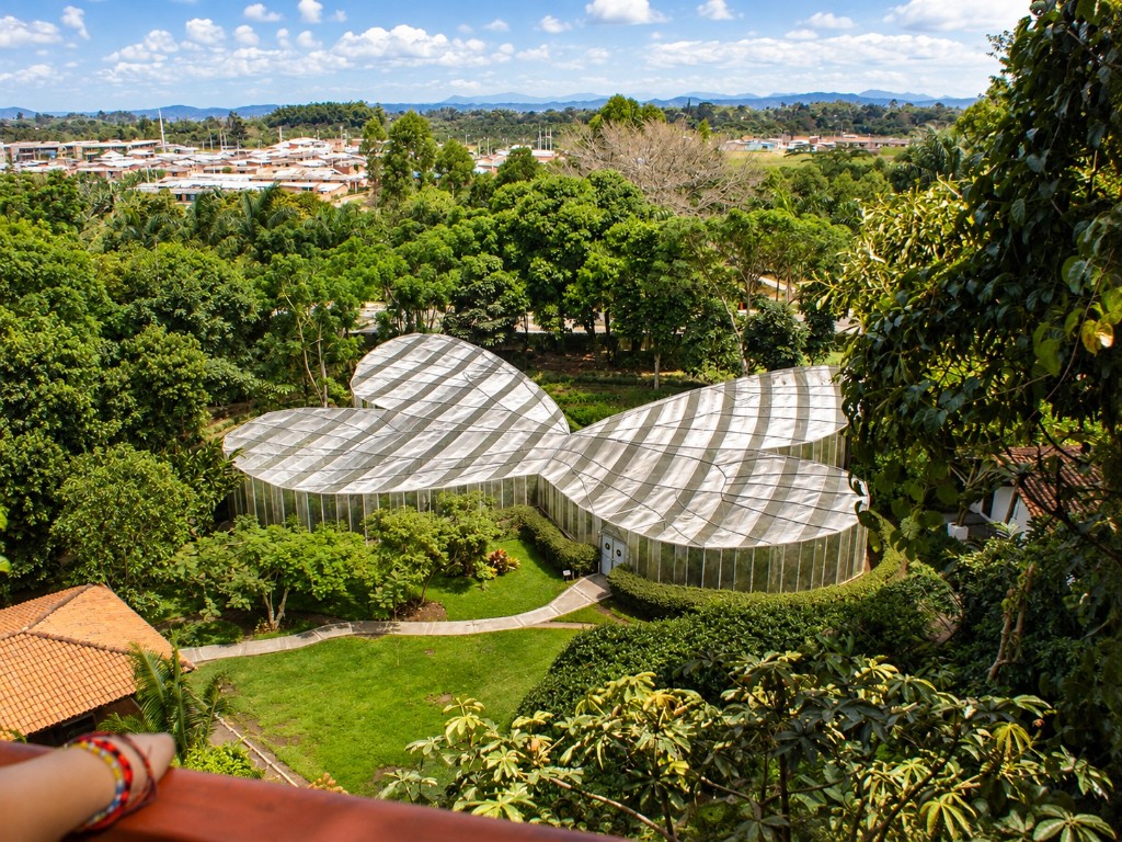 El mariposario del Jardín Botánico del Quindío, un invernadero de tres alas en forma de mariposa entre el verde