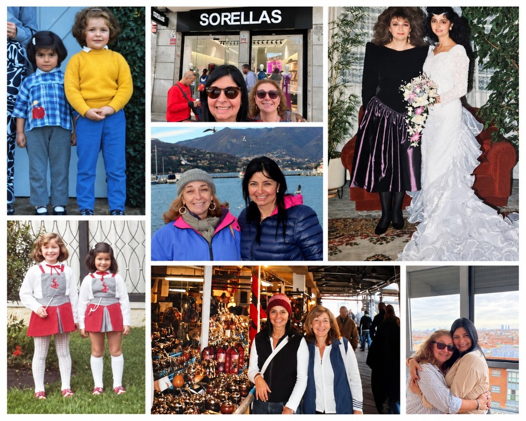 Collage de Alexandra y su hermana a lo largo de la vida